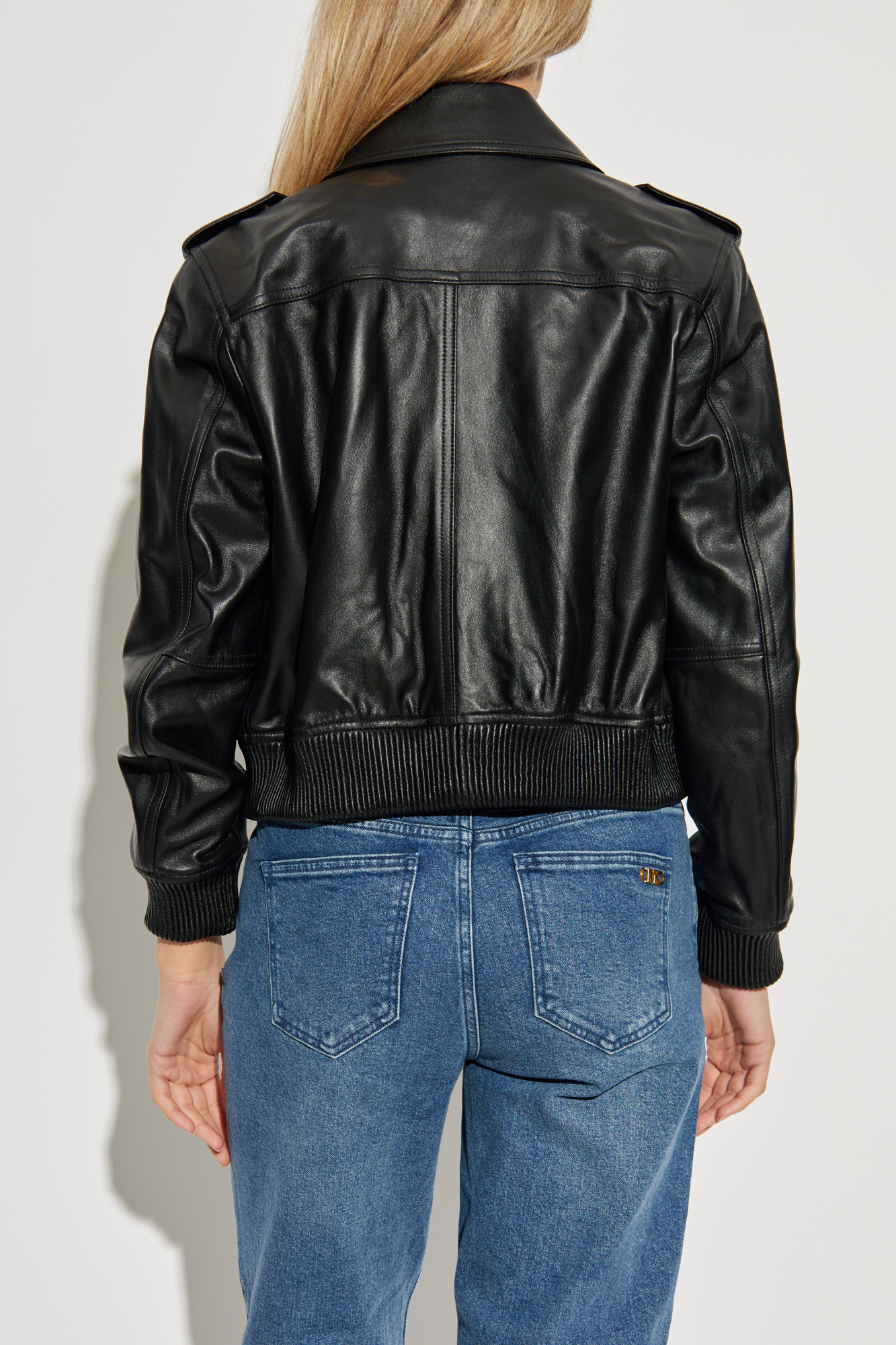 Black Leather jacket with epaulettes Michael Michael Kors